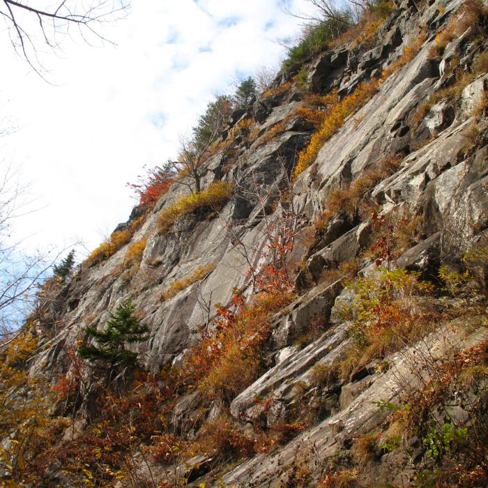 Steep granite cliffs.
