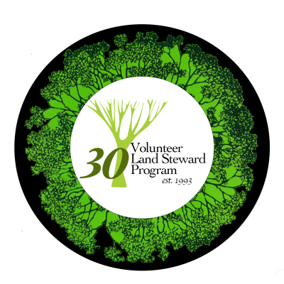A circular tree branch image with 30 Volunteer Land Steward Program est 1993
