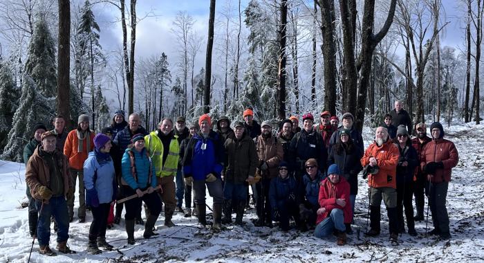 Group photo on top of the hill in the shelterwood harvest