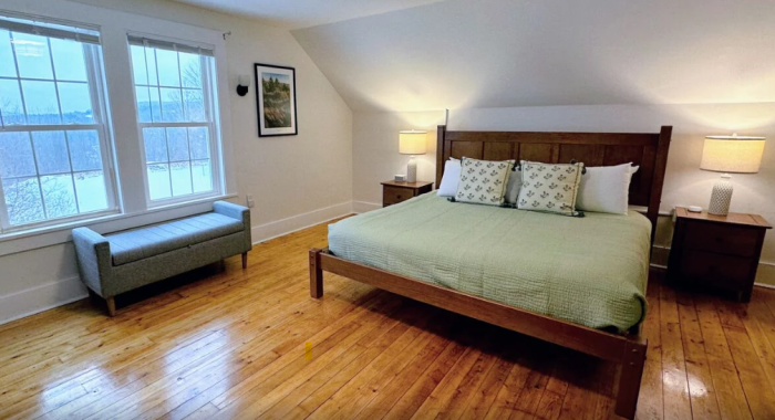 A look inside the freshly renovated Gardener's Cottage upstairs bedroom.
