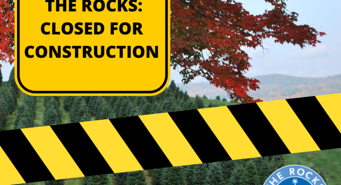 Yellow caution tape on top of a photo of The Rocks illustrates the ongoing closure through September.