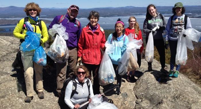 Mt Major clean-up crew on the summit with their garbage bags.