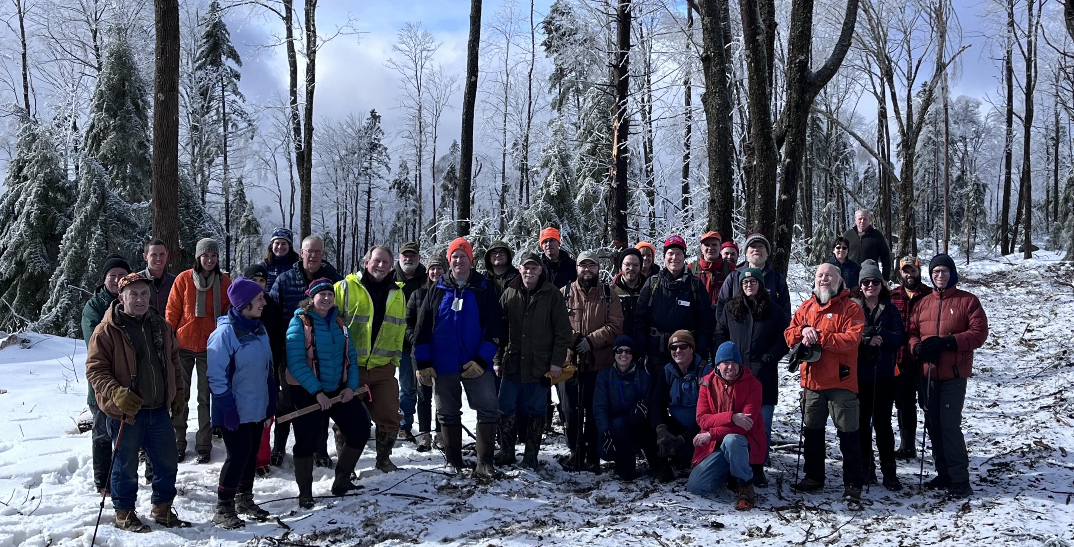 Group photo on top of the hill in the shelterwood harvest