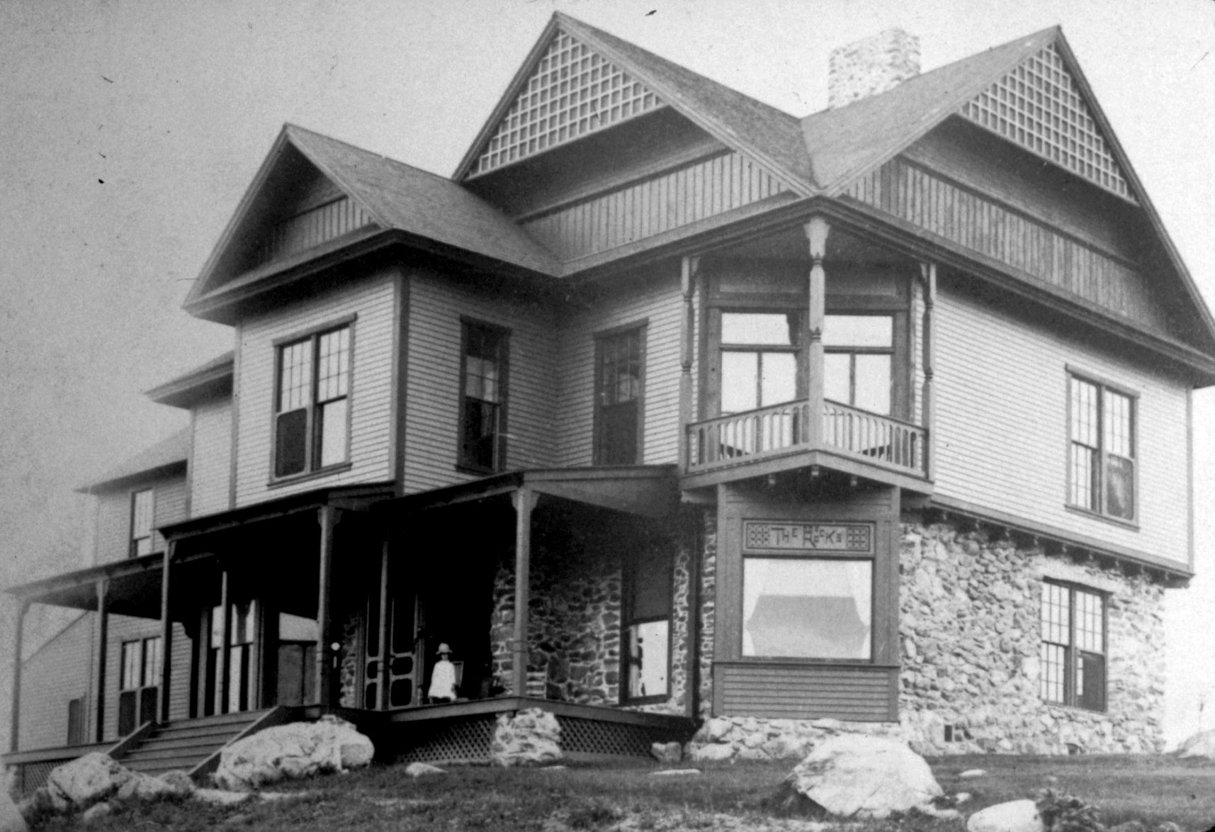 The big house at The Rocks in black and white.