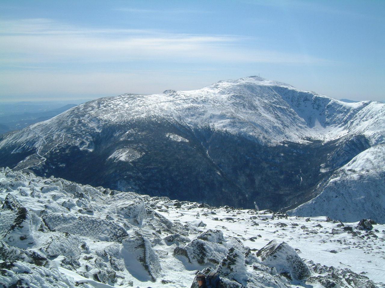 A snowy high elevation mountain scene. 