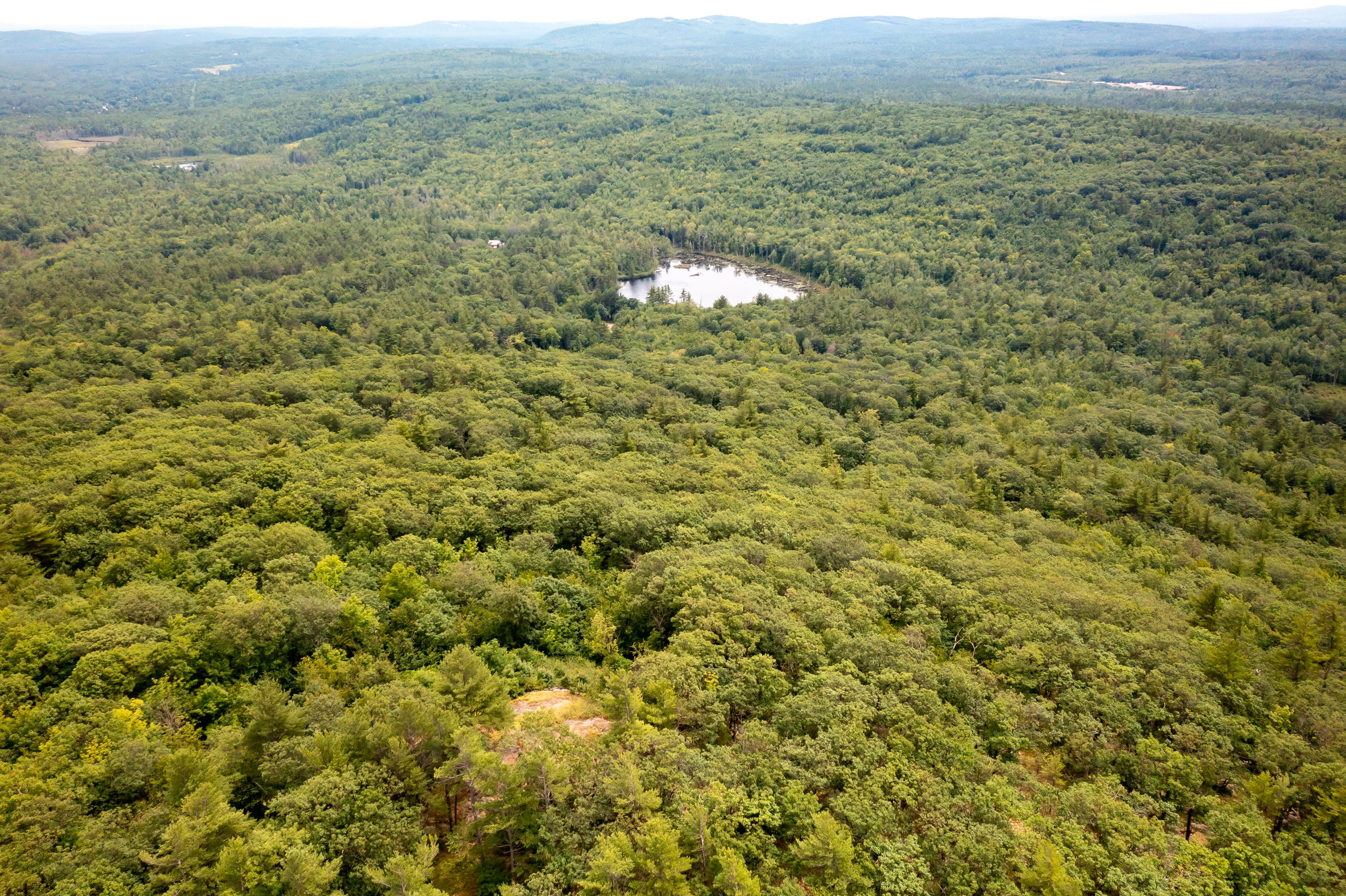 A bird's-eye view of the property from above.