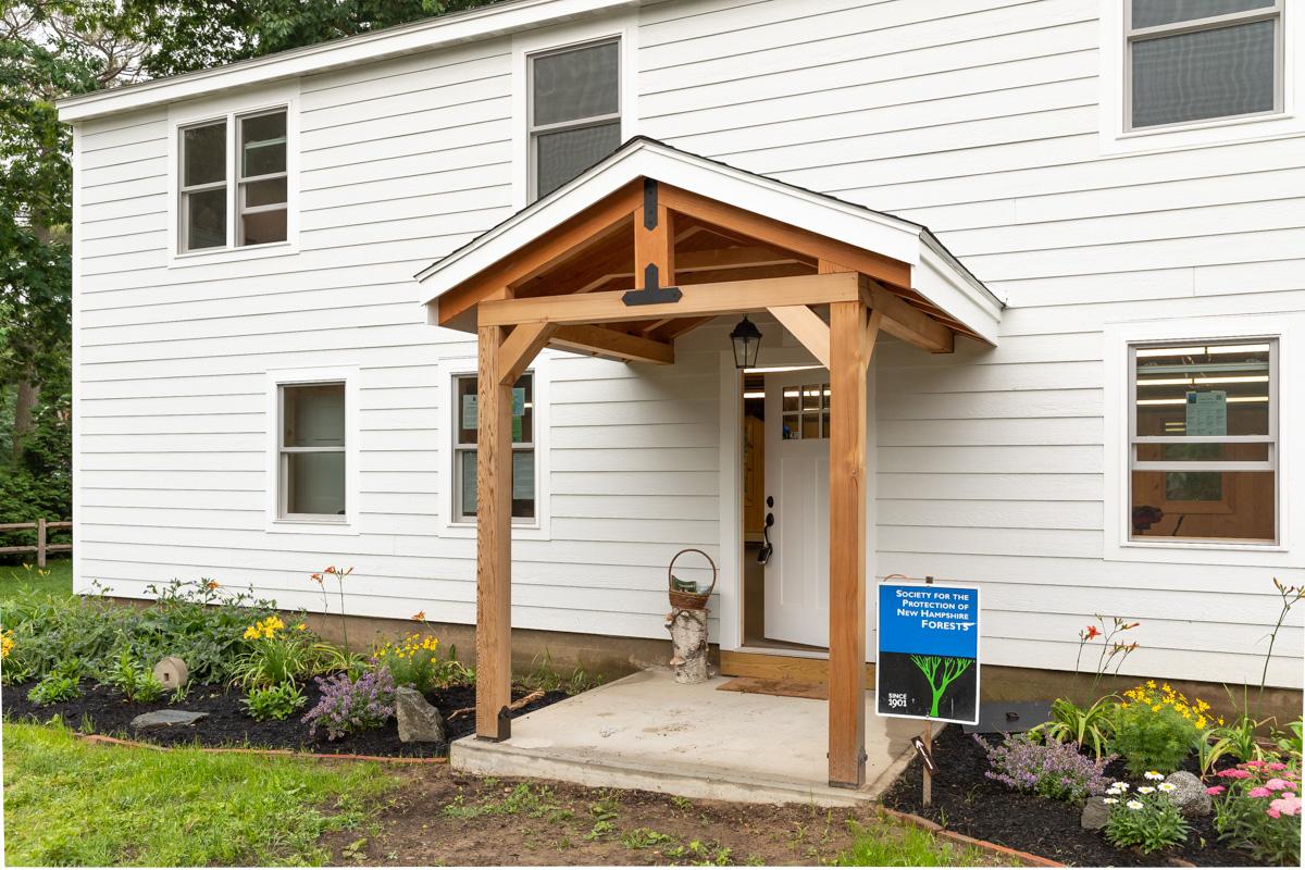 The entrance to the Forest Society Education Center at Creek Farm, newly renovated in 2021.