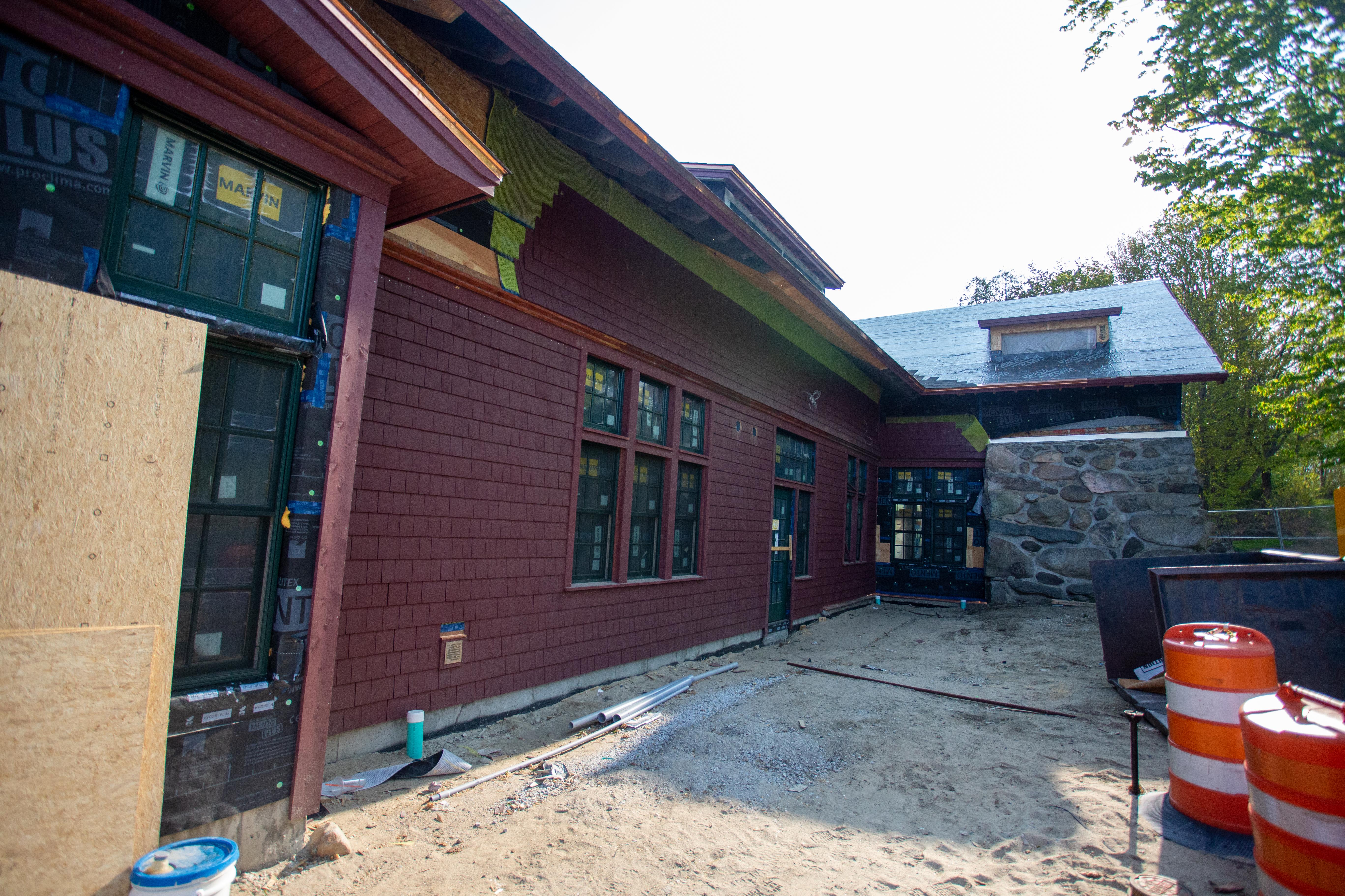 A view of the exterior renovations to the Carriage Barn.