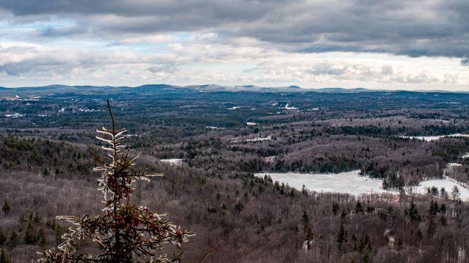 A landscape of mountaintops as seen from Mount Monadnock's Little Mountain Viewpoint.