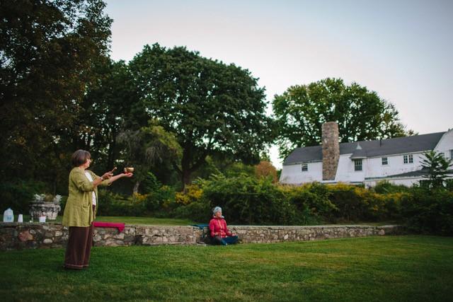 Meditation practice at the gardens at Creek Farm