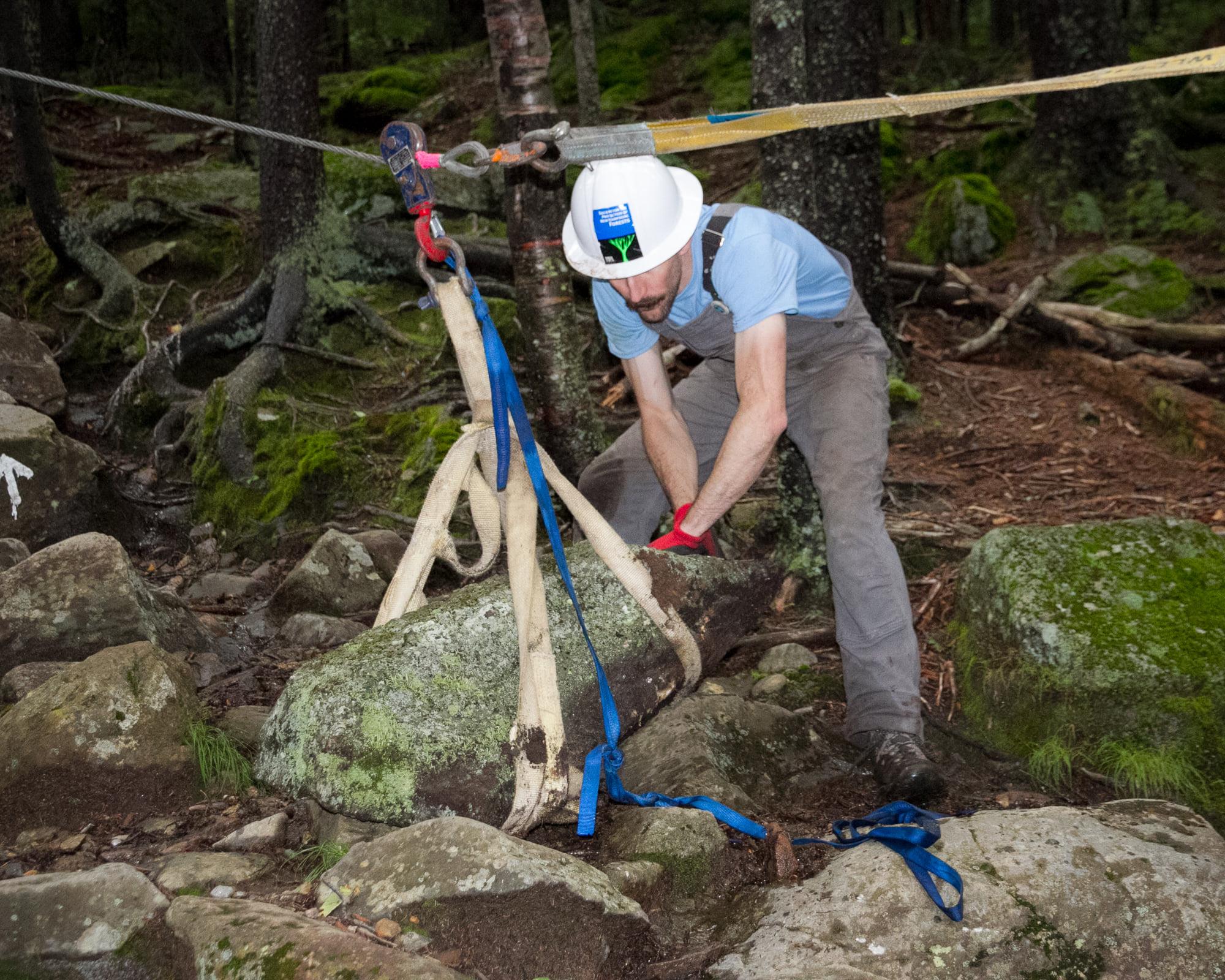 Forest Society staff member Andy Crowley in a hard hat.