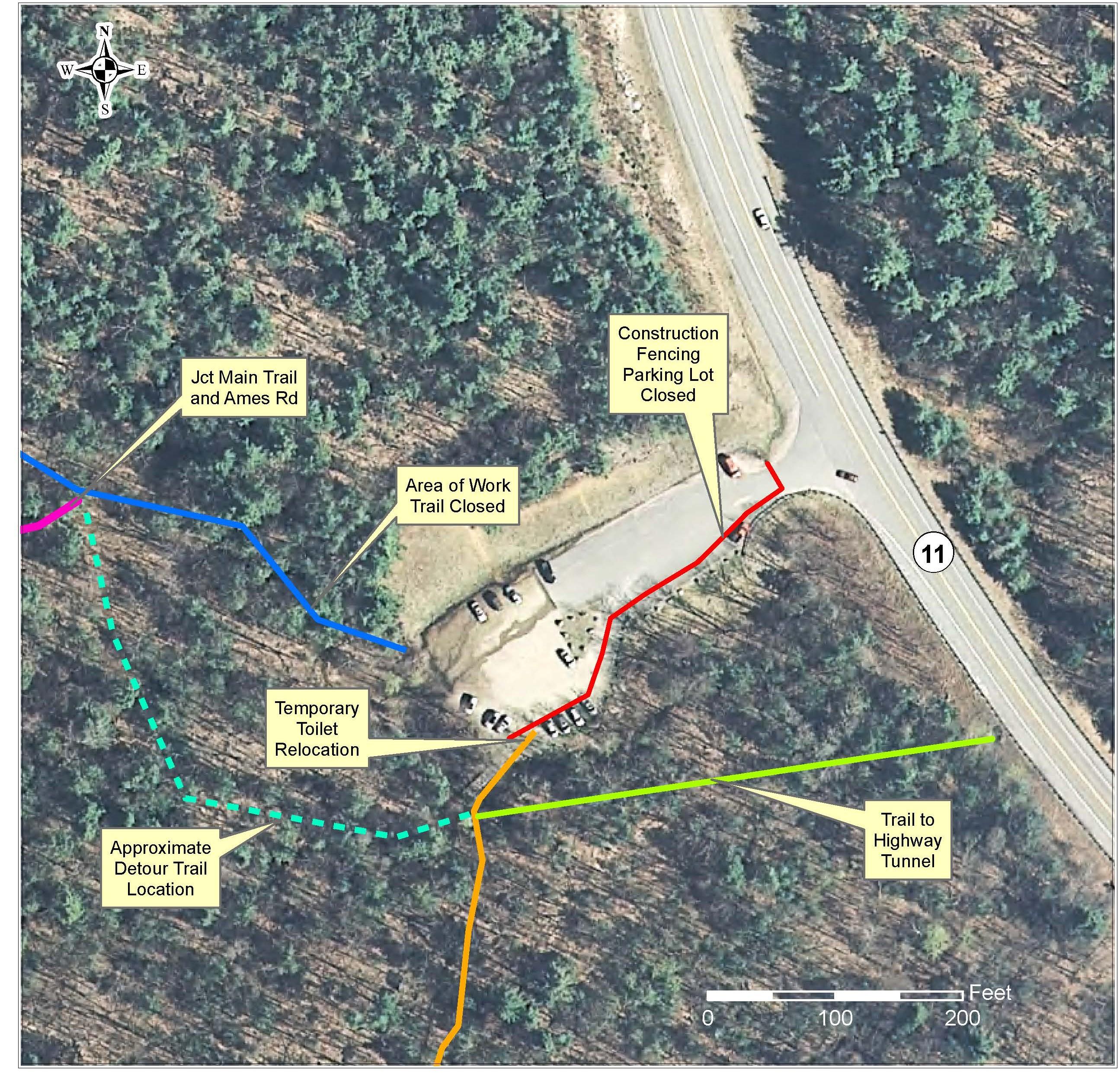 A map of the project area with detours.