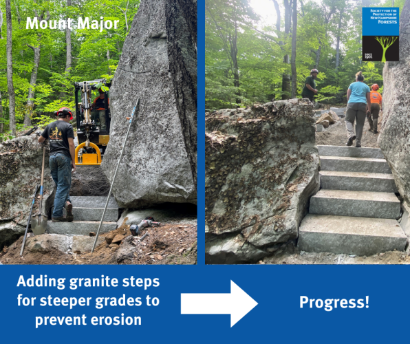 Before and after photos of the granite step construction.