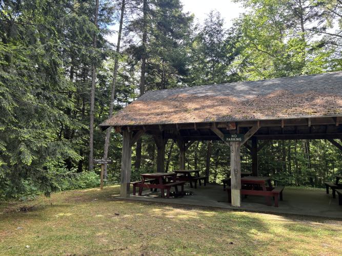 The pavilion at Bretzfelder Park in summer.