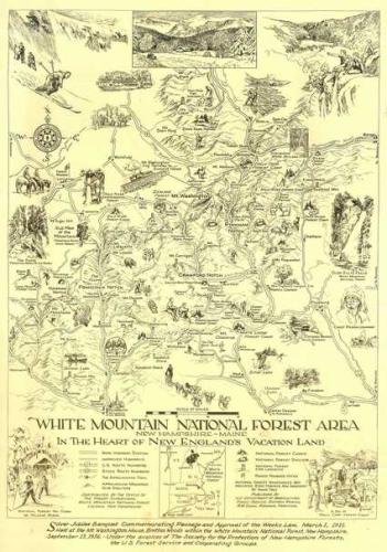A hand-drawn map of the White Mountain National Forest from 1936.
