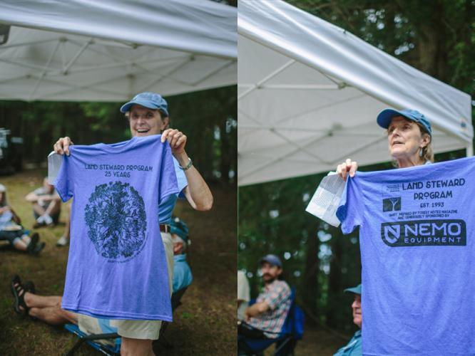 A commemorative t-shirt design celebrates 25 years of the Forest Society's Land Steward program