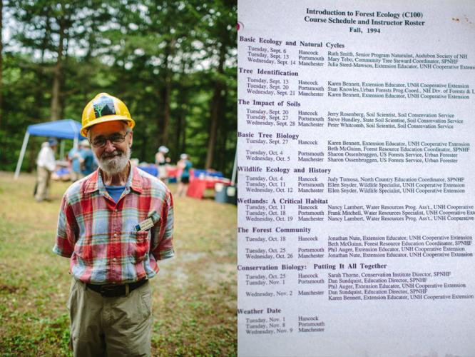 Land Steward Bud Ross brought his original hardhat and course schedule for the Land Steward Program circa 1994