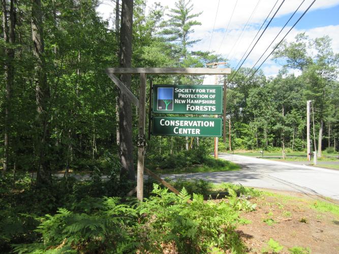The Forest Society sign at the entrance to the Conservation Center.