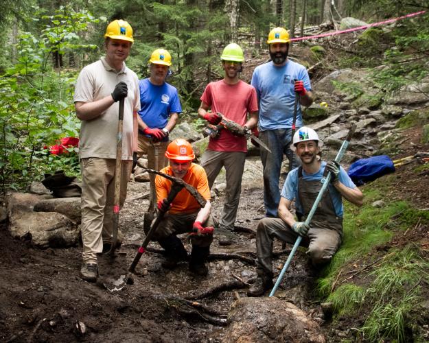 A work crew on Mount Monadnock improves the trail.