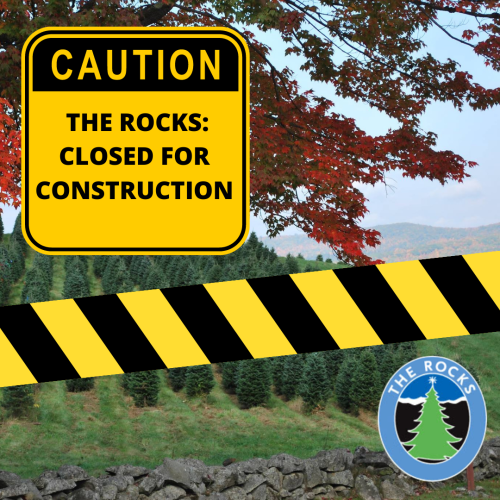 Yellow caution tape on top of a photo of The Rocks illustrates the ongoing closure through September.