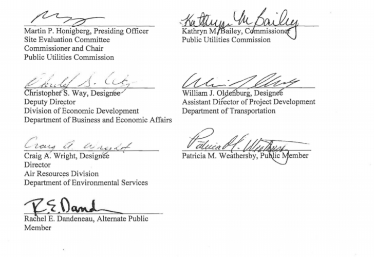 SEC signatures denying Northern Pass