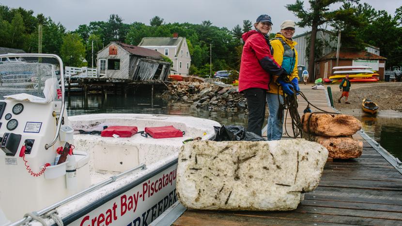 Melissa Paly and volunteer with the Great Bay — Piscataqua Waterkeeper boat