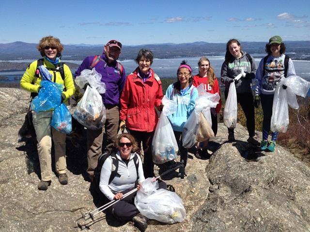 Mt Major clean-up crew on the summit with their garbage bags.