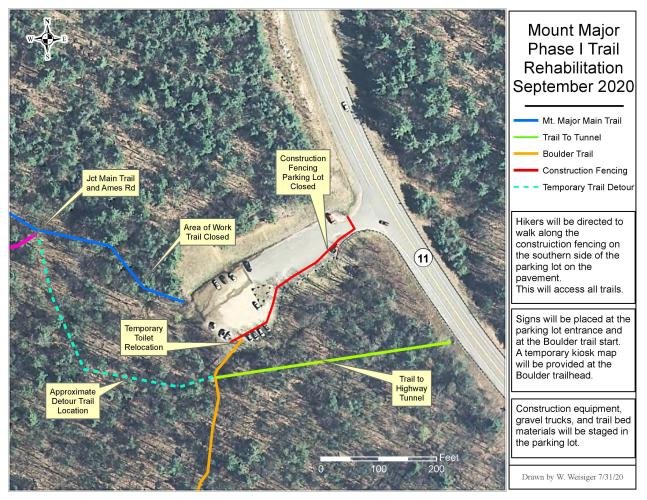 A map showing the temporary closures and detours during the Mt. Major construction project.