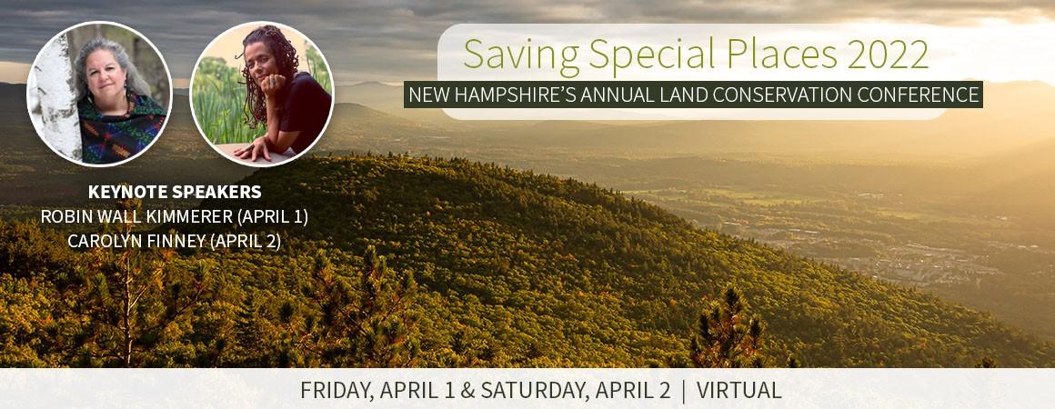 A banner advertising the Saving Special Places conference with the photos of the two keynote speakers.