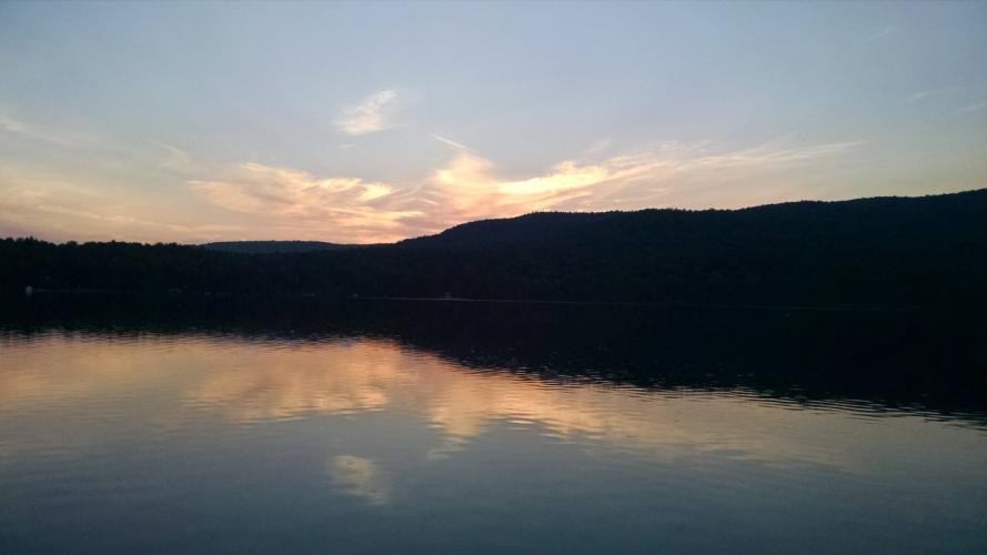 A lake at sunset. 